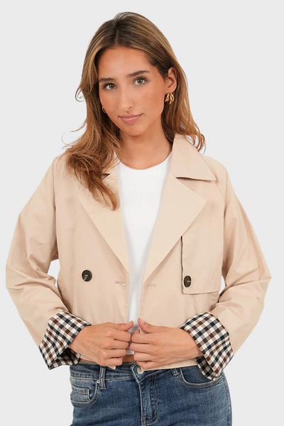 "Checked" trenchcoat i beige