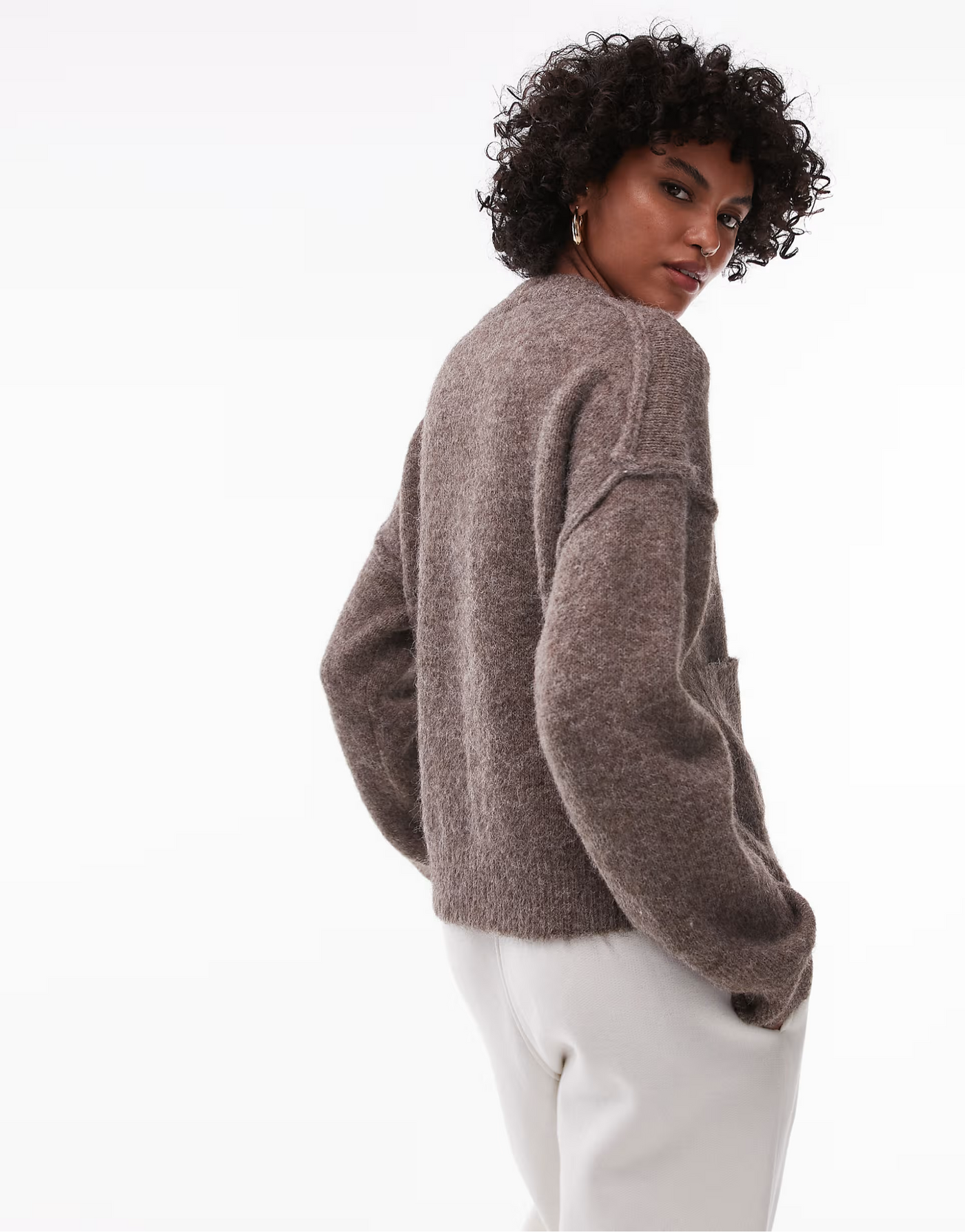 Brun stickad kofta i oversize